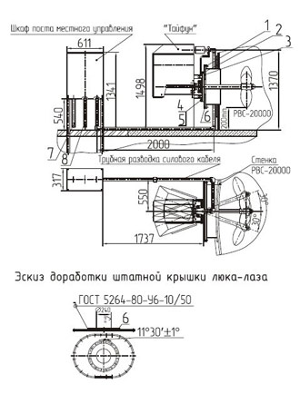Рис. 2. Схема монтажа устройства «Тайфун» на крышку люка-лаза резервуара вертикального стального (РВС-20000)